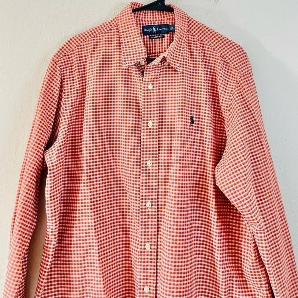 Polo Ralph Lauren Custom Fit Gingham Long Sleeve Button Down Shirt Size XL